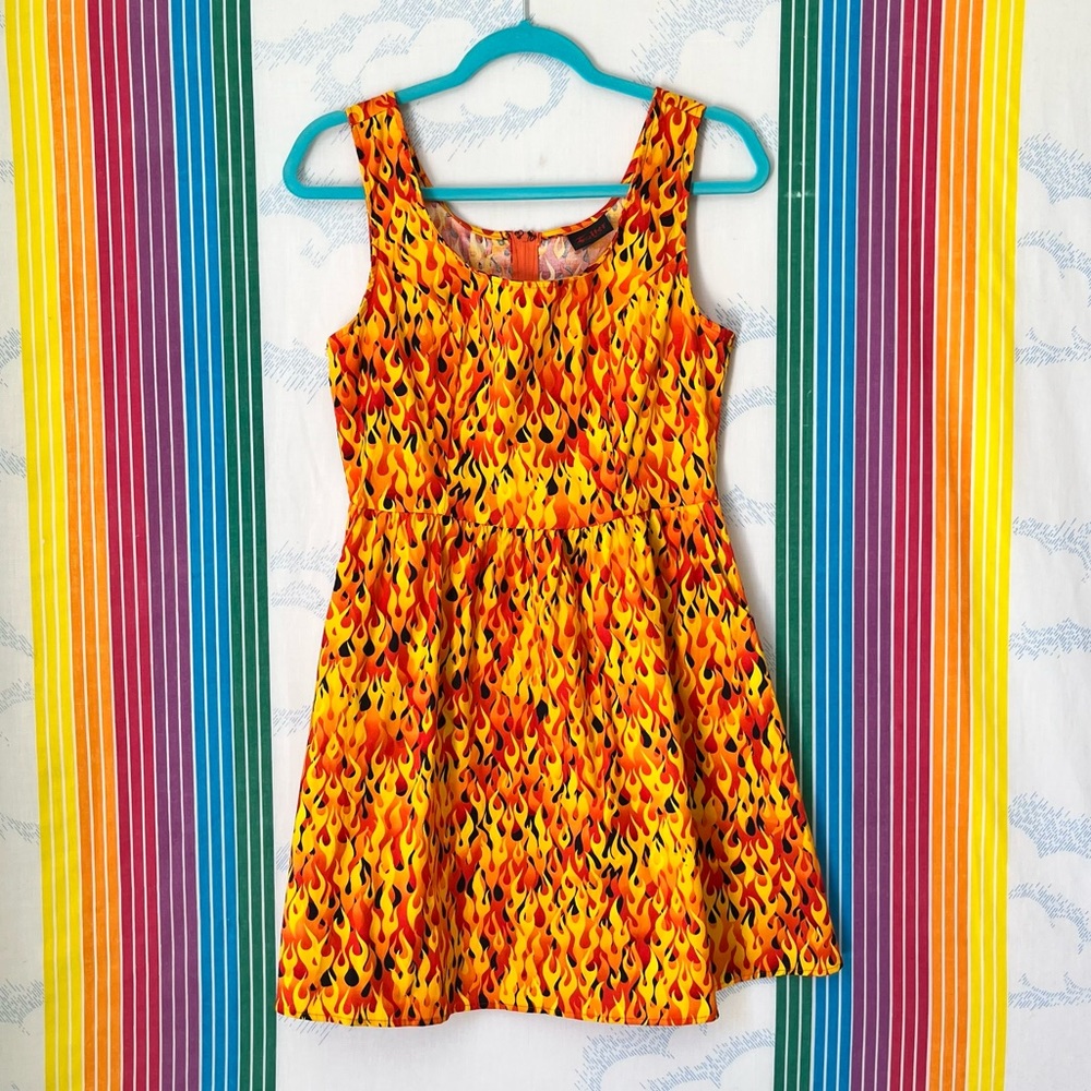 FOLTER flames print y2k style dress 100% cotton small hot topic goth